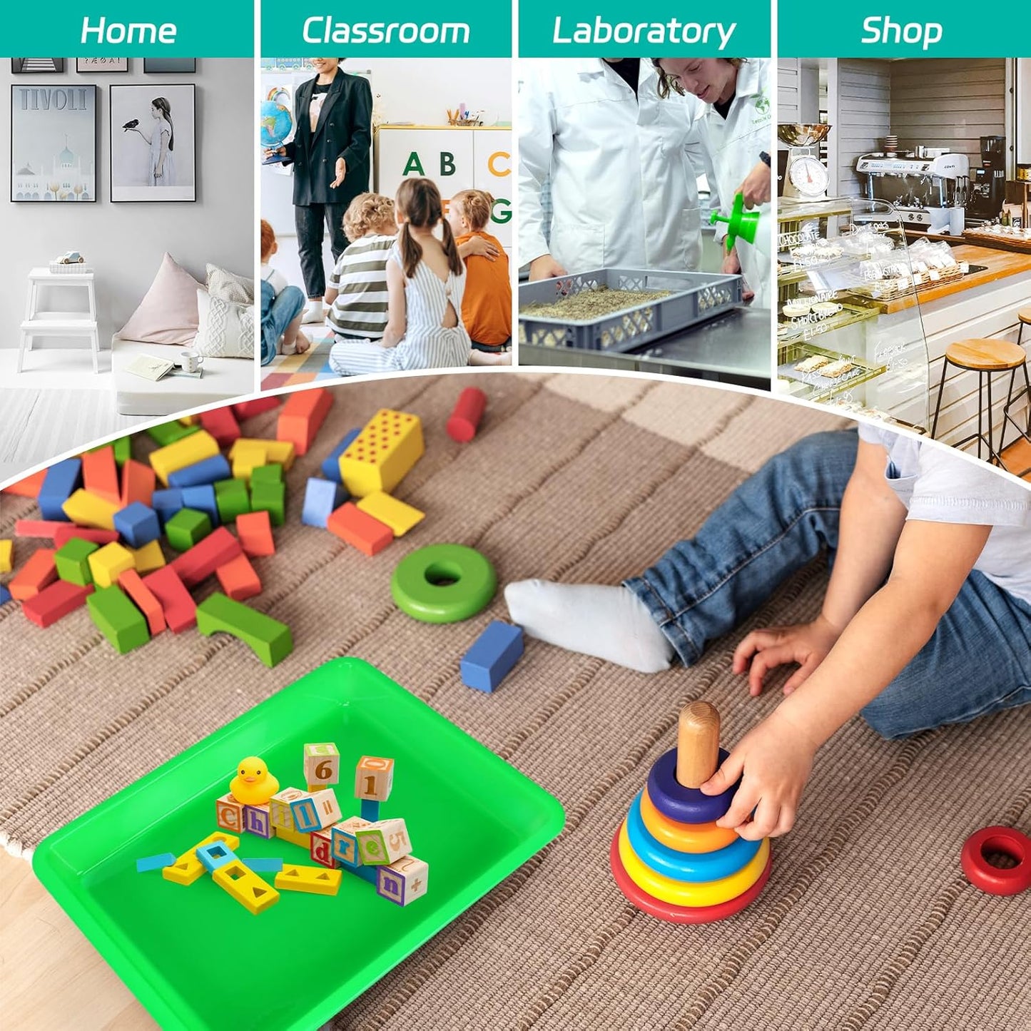 5 Pack Multicolor Plastic Art Trays - Activity Tray Crafts Organizer Tray Serving Tray for School Home Art and Crafts, DIY Projects, Painting, Beads, Organizing Supply