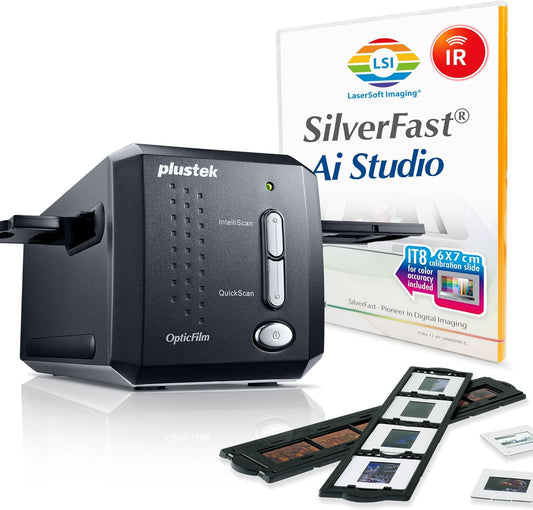 Plustek OpticFilm 8200i AI - 35mm Film & Slides Scanner. IT 8 Calibration Target + SilverFast Ai Studio 9, 7200 dpi Resolution 64Bit HDRi , Mac/PC