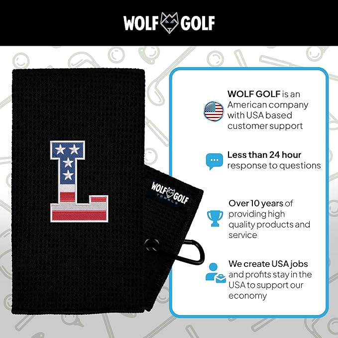Wolf Golf Towels USA Monogrammed Personalized Golf Towel | Custom Golf Towels for Golf Bags for Men or Women