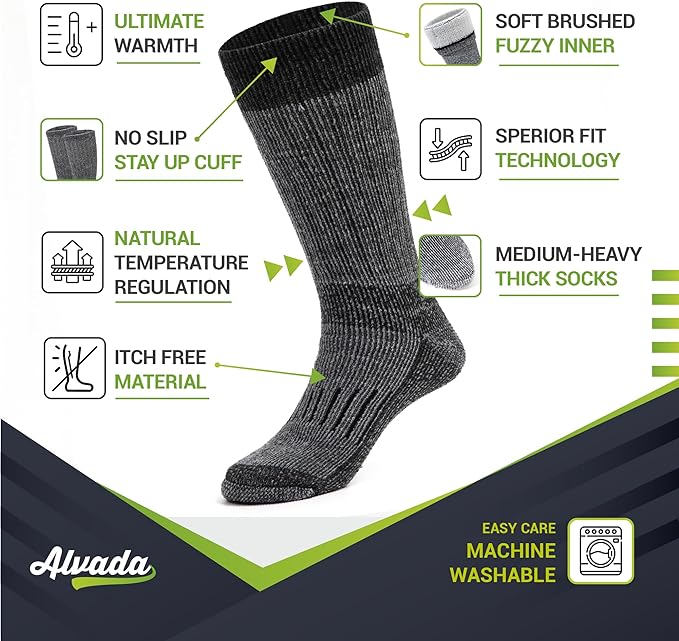 Alvada Warm Thermal Wool Socks for Winter Moisture Wicking and Breathable Cozy Boot Socks