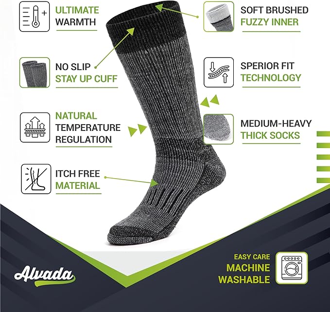 Alvada Warm Thermal Wool Socks for Winter Moisture Wicking and Breathable Cozy Boot Socks