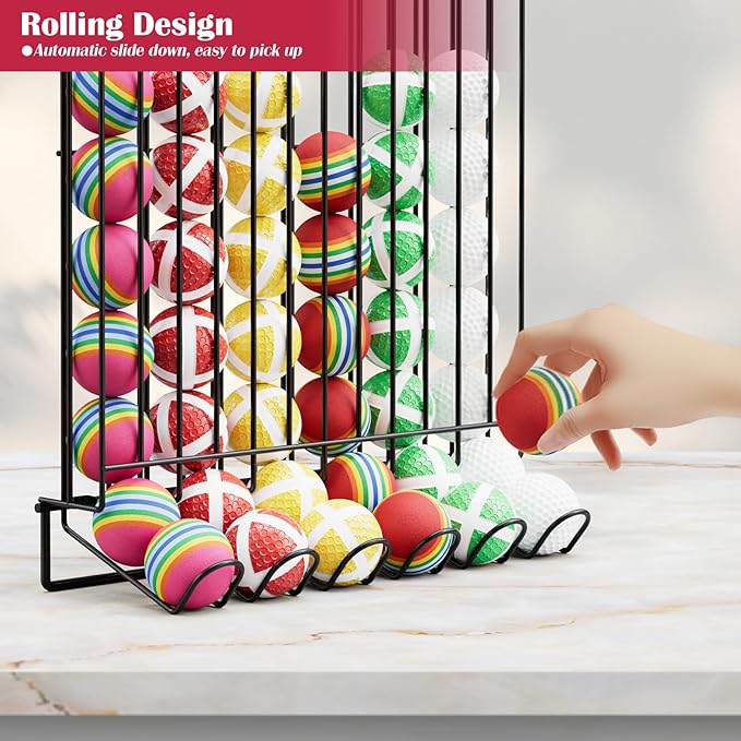 Vrisa Golf Ball Display Rack Wall Mount Display Case Tabletop Metal Holder - Steel Golf Ball Organizer Storage Stand for 60 Balls Each, Black