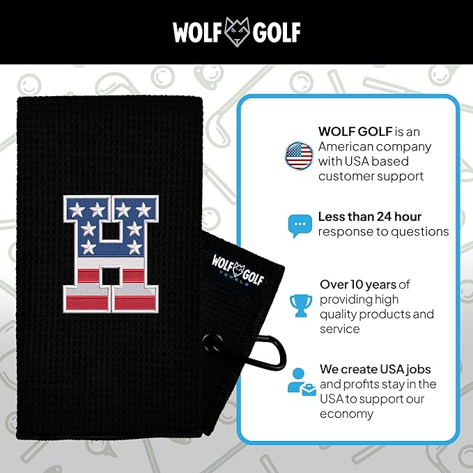 Wolf Golf Towels USA Monogrammed Personalized Golf Towel | Custom Golf Towels for Golf Bags for Men or Women