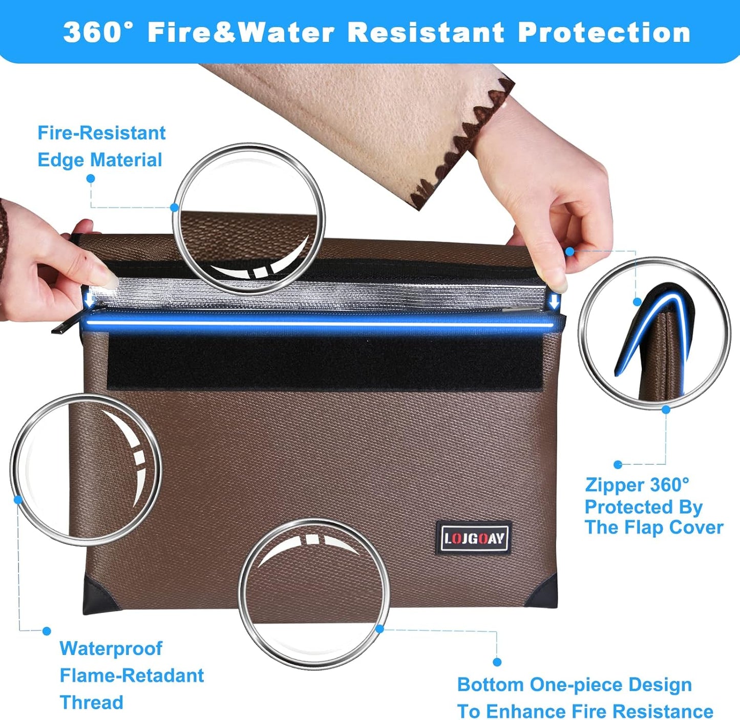 Fireproof Document Bag - with 4200°F Heat Insulated, Waterproof Fireproof Bag with Zipper, 8 Layers of Functional Materials, Fireproof Money Bag for Cash/Documents/Valuables, Fire Bag 11"x7.7" …