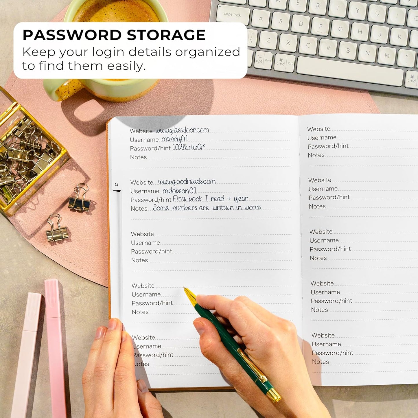 Clever Fox Password Book with alphabetical tabs. Internet Address Organizer Logbook. Large Password Keeper for Website Logins (Yellow)