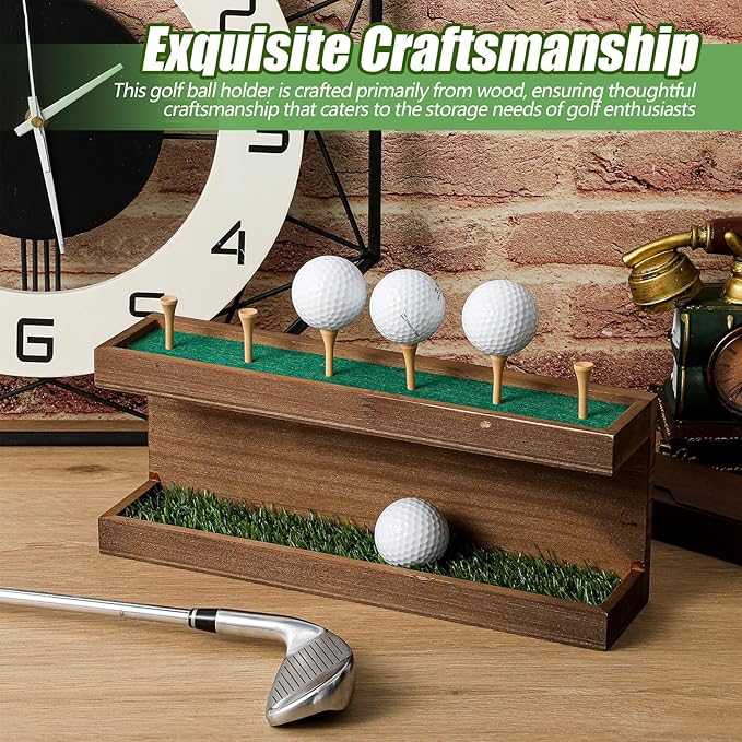 Menkxi Rustic Wood Golf Ball Holder 12.5 x 3 Inch Wall Mounted Vintage Display Stand Floating Shelf with Golf Tees for Christmas Storage Party Decor Supplies