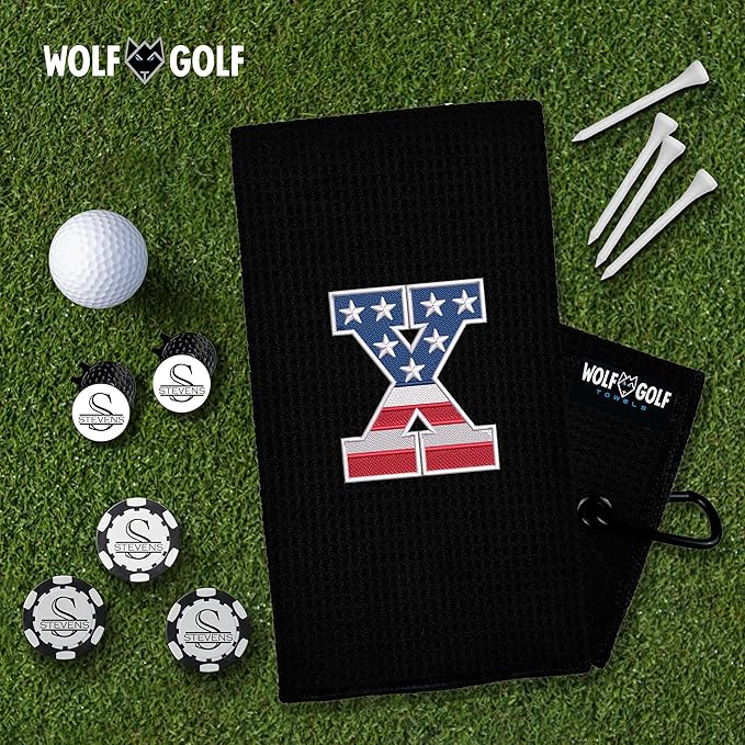 Wolf Golf Towels USA Monogrammed Personalized Golf Towel | Custom Golf Towels for Golf Bags for Men or Women