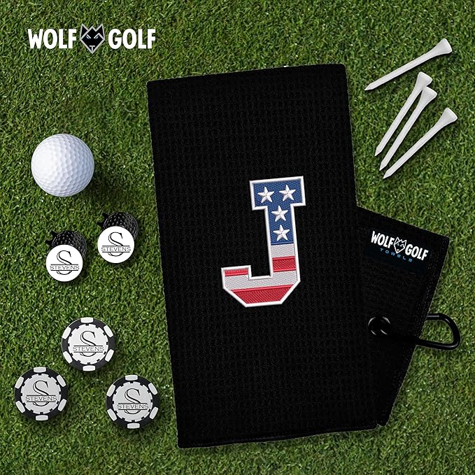 Wolf Golf Towels USA Monogrammed Personalized Golf Towel | Custom Golf Towels for Golf Bags for Men or Women