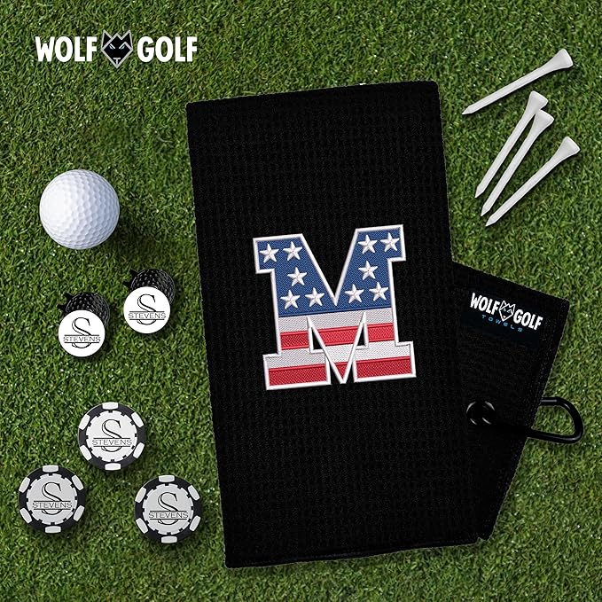 Wolf Golf Towels USA Monogrammed Personalized Golf Towel | Custom Golf Towels for Golf Bags for Men or Women