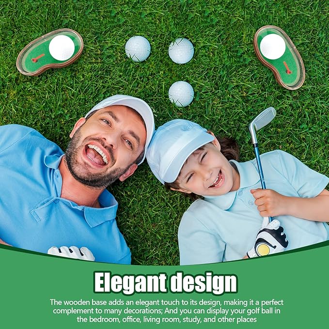 Soaoo 3.94 x 2.95 x 3.43'' Golf Ball Display Case Acrylic Golf Ball Transparent Holder Display Stand Clear Memorabilia Storage Box with Flag and Wood Base for Single Golfball Enthusiasts Gift
