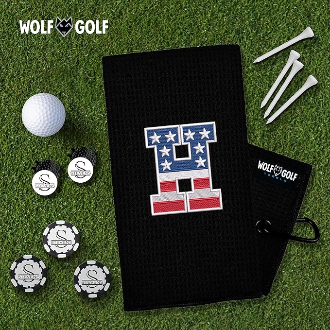 Wolf Golf Towels USA Monogrammed Personalized Golf Towel | Custom Golf Towels for Golf Bags for Men or Women