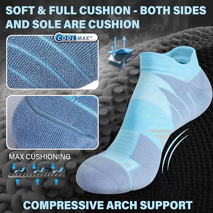 Hylaea No Show Running Athletic Anti-Blister Wicking Coolmax Socks, Seamless Anti-odor