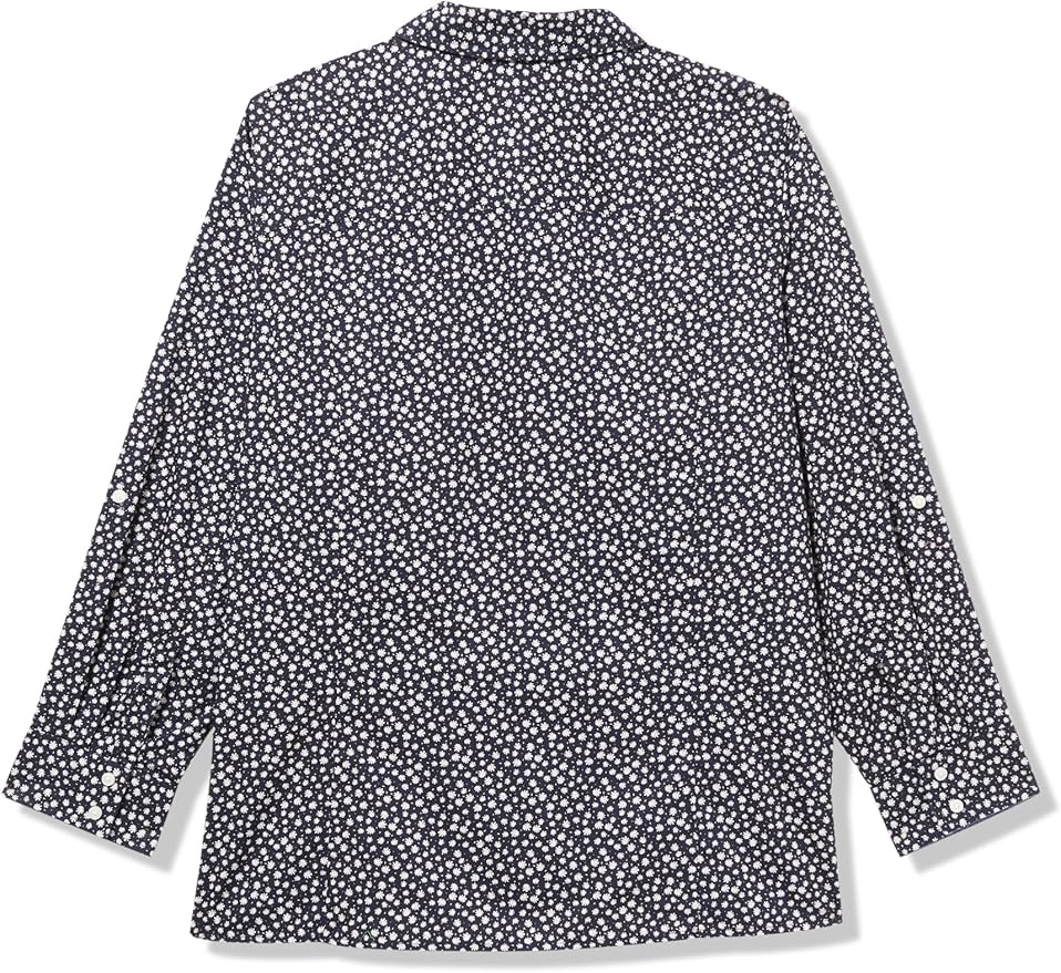 Tommy Hilfiger Women's Long Button Up Collared Shirt with Roll Tab Sleeve