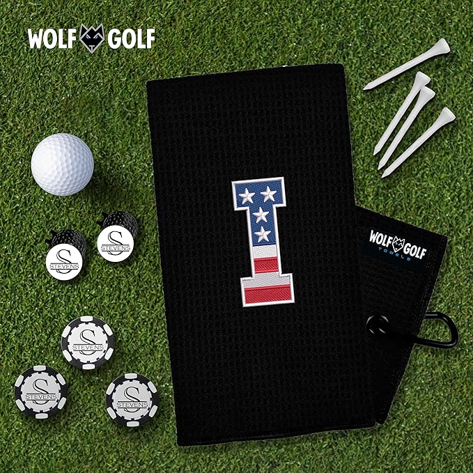 Wolf Golf Towels USA Monogrammed Personalized Golf Towel | Custom Golf Towels for Golf Bags for Men or Women