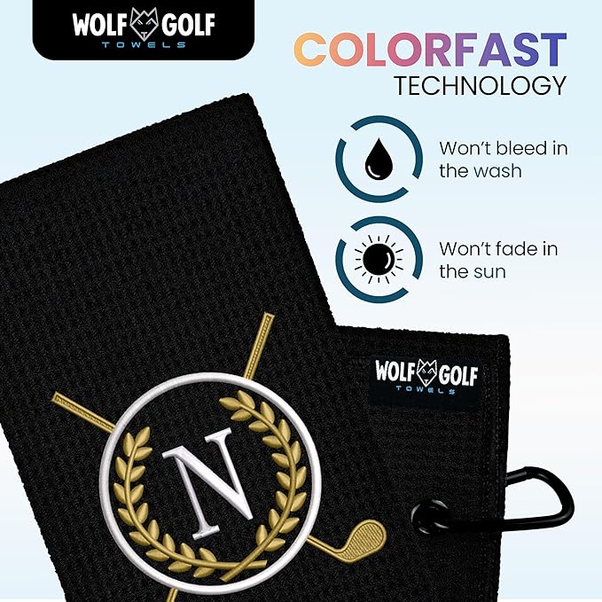 Wolf Golf Towels Monogrammed Personalized Golf Towel | Custom Golf Towels for Golf Bags for Men or Women