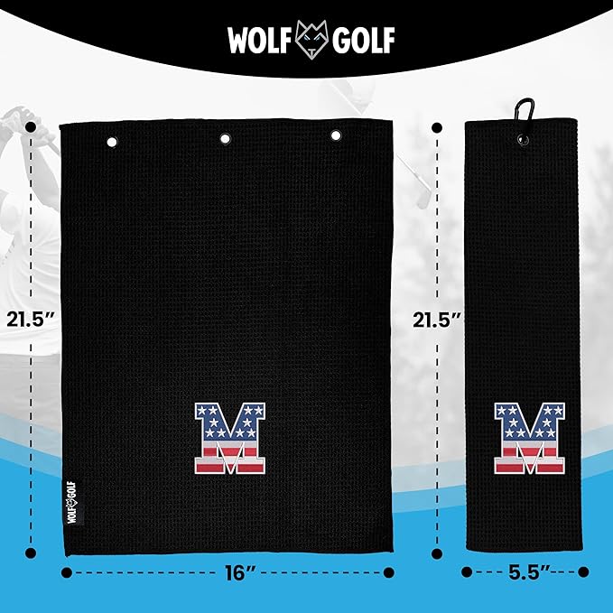 Wolf Golf Towels USA Monogrammed Personalized Golf Towel | Custom Golf Towels for Golf Bags for Men or Women