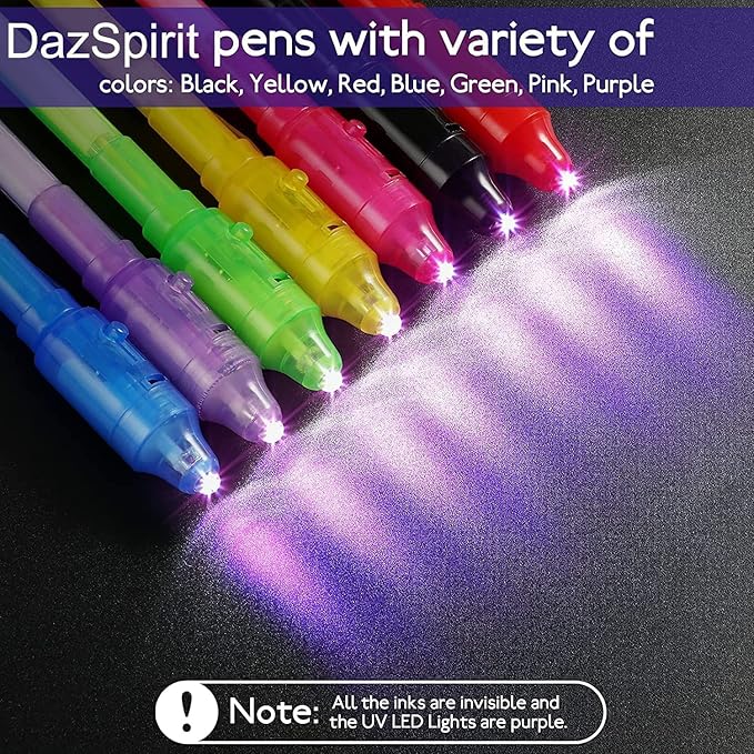 7PCS Invisible Ink Pens with UV Light Party Favors for Boys and Girls, Detective Magic Pen Disappearing Ink for Kids 8-12, Stocking Stuffers, Classroom Prizes