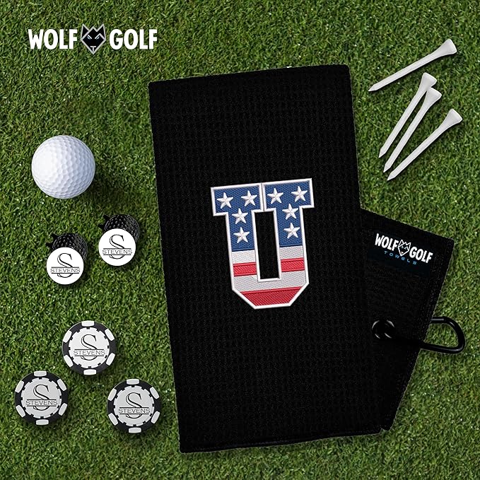 Wolf Golf Towels USA Monogrammed Personalized Golf Towel | Custom Golf Towels for Golf Bags for Men or Women