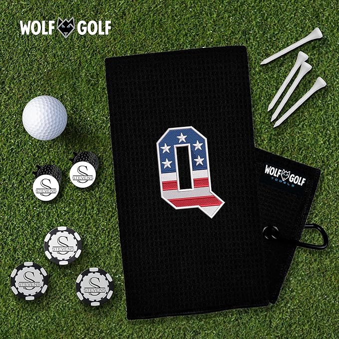 Wolf Golf Towels USA Monogrammed Personalized Golf Towel | Custom Golf Towels for Golf Bags for Men or Women