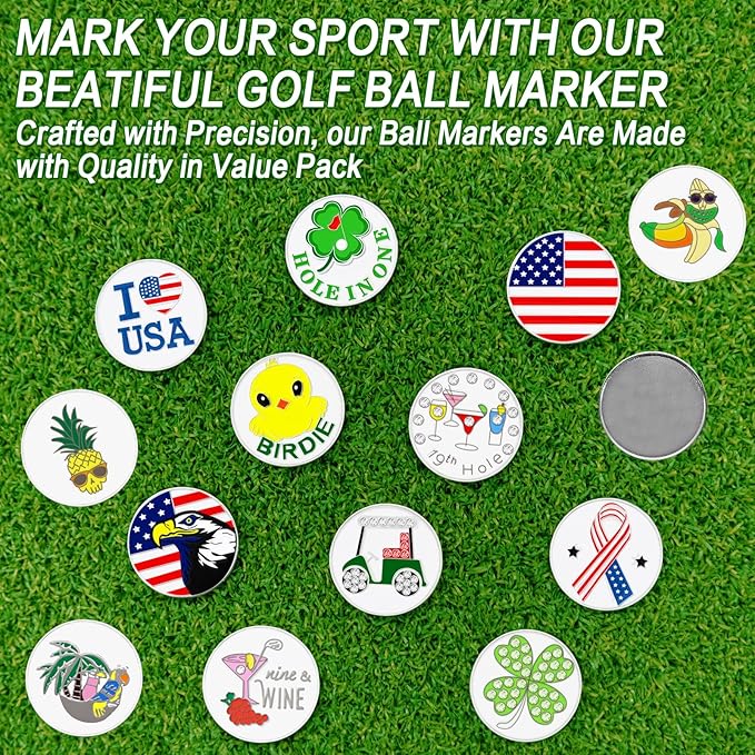 Amy Sport Golf Ball Markers Assorted Patterns Fits All Magnetic Golf Tools Value Set, Alloy Soft Enamel Technique Marker for Hat Clips Gloves Golf Divot Tools Marks