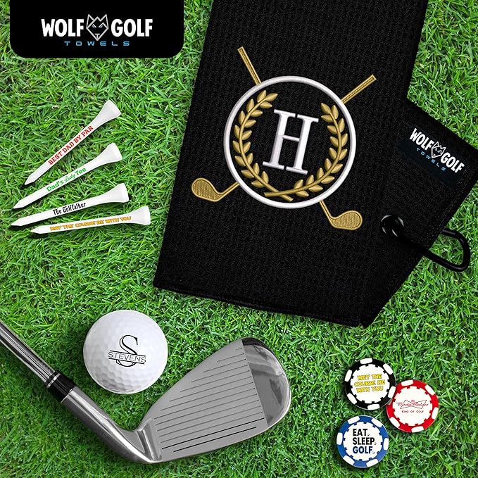 Wolf Golf Towels Monogrammed Personalized Golf Towel | Custom Golf Towels for Golf Bags for Men or Women