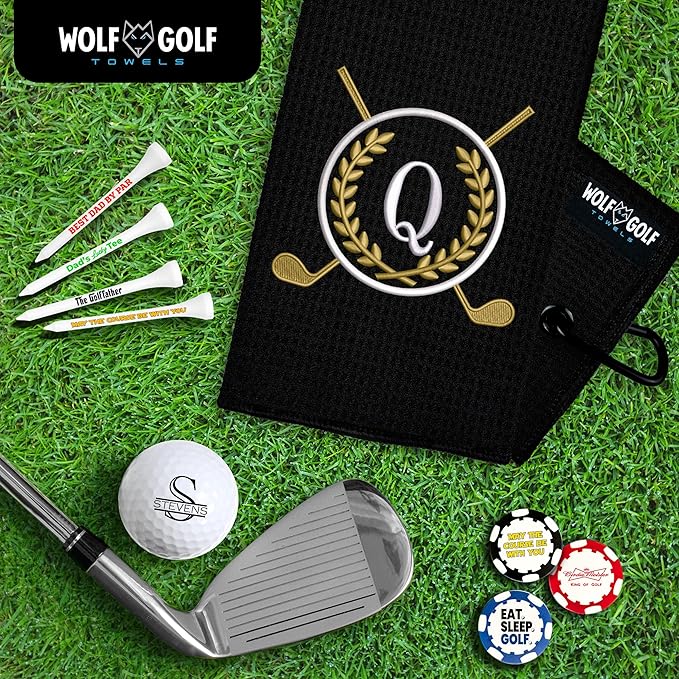 Wolf Golf Towels Monogrammed Personalized Golf Towel | Custom Golf Towels for Golf Bags for Men or Women